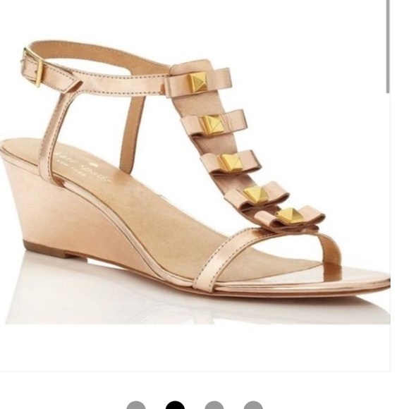 Kate Spade Rose Gold Studded Bow Wedge Sandals Size 8 - Picture 3 of 13